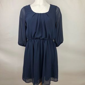 Women’s Navy Blue Chiffon Peasant Dress Size Med